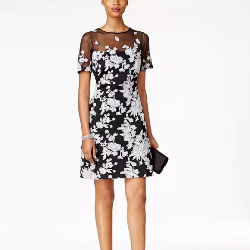 Tadashi Shoji Cardea Embroidered Illusion Sheath Dress Starry Night 10 black